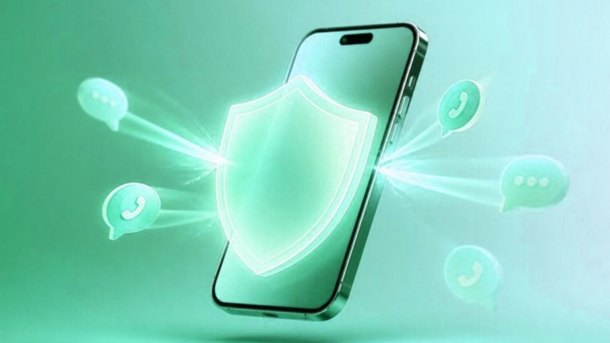 Phone behind a shield that deflects incoming call and message icons